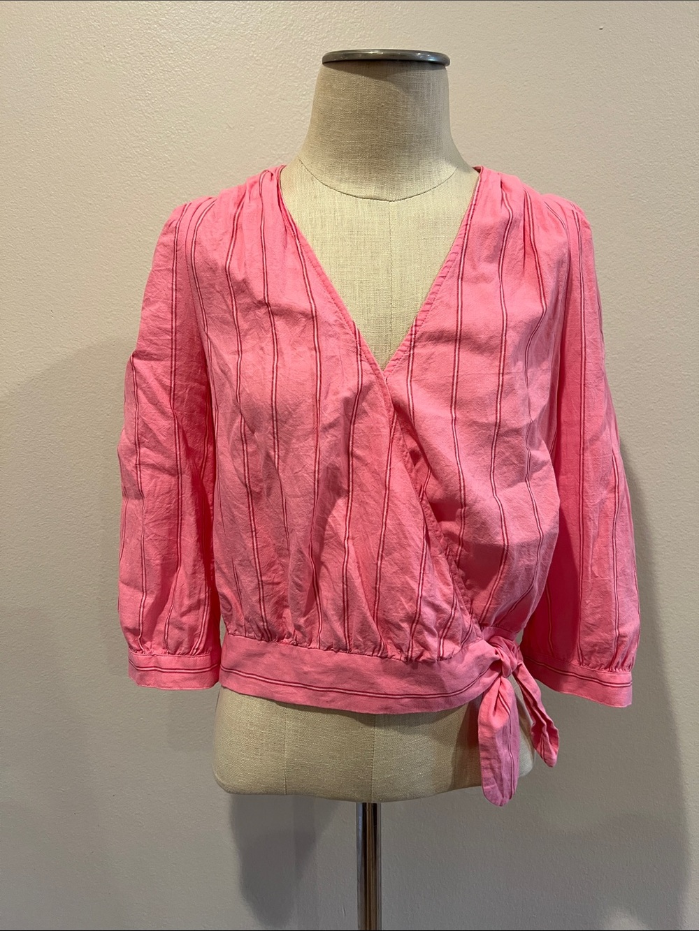 Madewell Pink Wrap Tie-Front Blouse